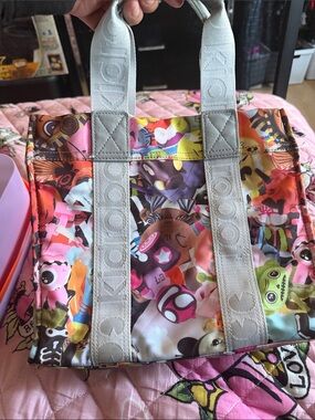 Colorful Multicolor Character-Print Tote with grey Logo Straps